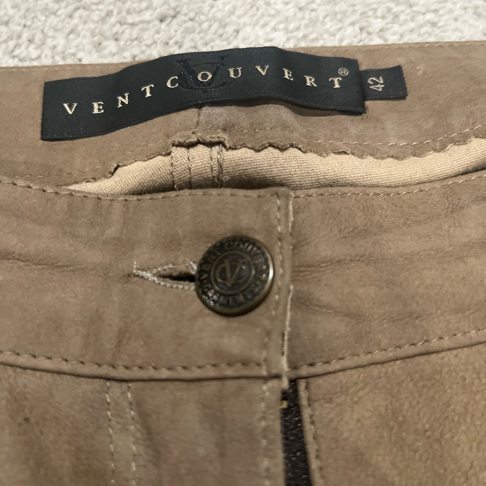Ventcouvert French Leather Pants, Women’s Taupe 42 (12/14) Designer Custom Pant